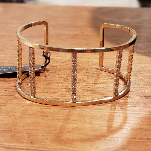 Gold Tone Rhinestone Cuff Bracelet - Picture 2 of 4